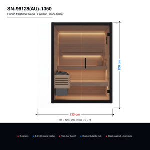 Peakspan SN-96128(AU)-1350 Finnish Sauna — 2 Person — Spec card, Peakspan