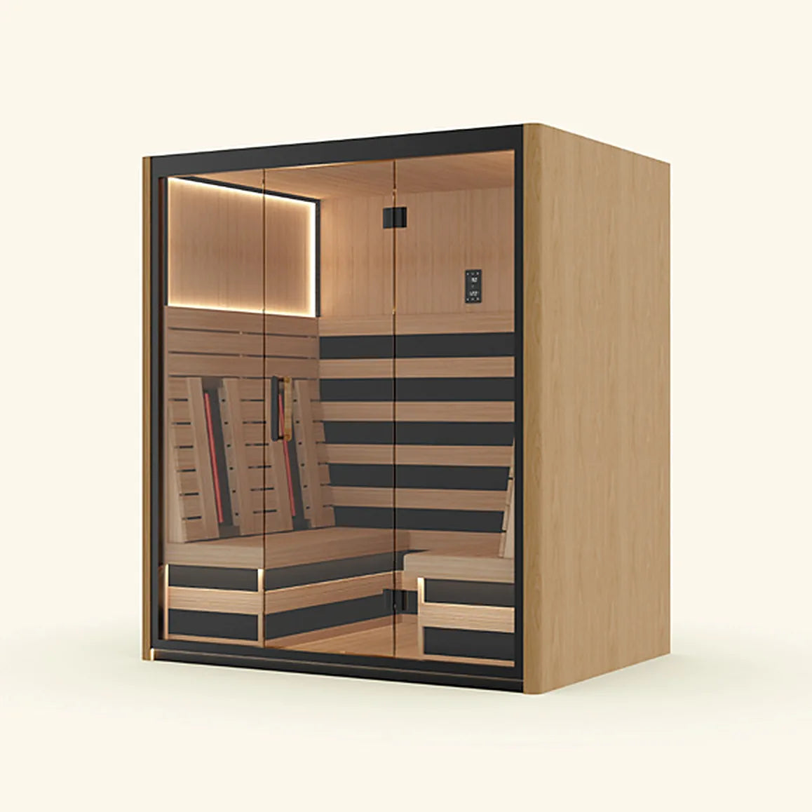 Peakspan Nora sauna interior with contour lighting